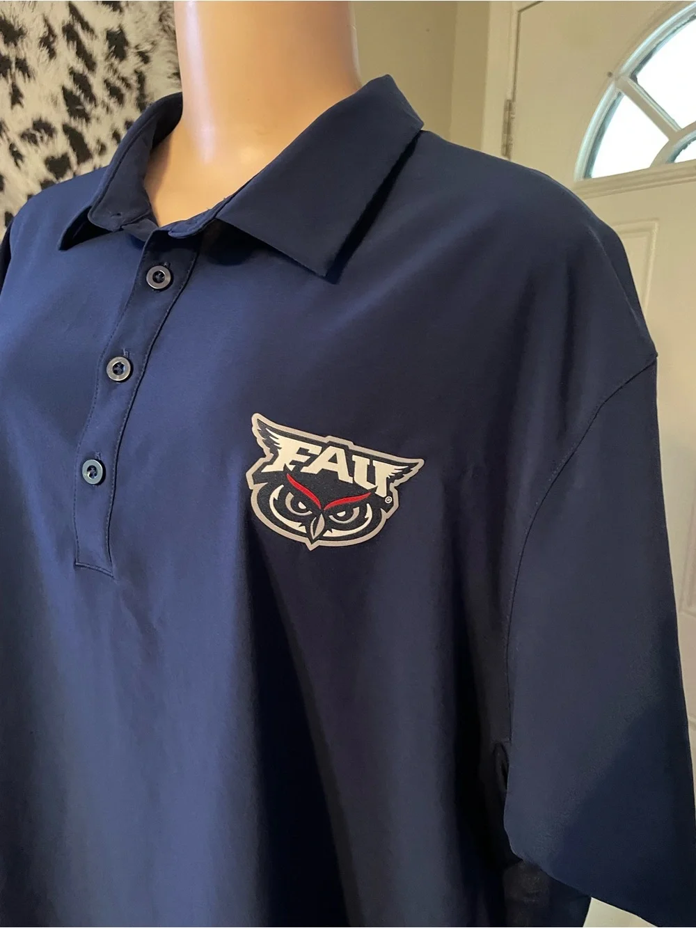 adidas Navy Blue FAU owl Football Men's Polo collar Shirt size 2XL short sleeve